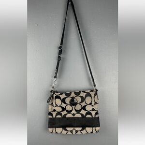 COACH Vintage Black Signature Stripe Canvas Shoulder Bag